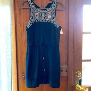 Navy Blue Dress with pink and white embroidery